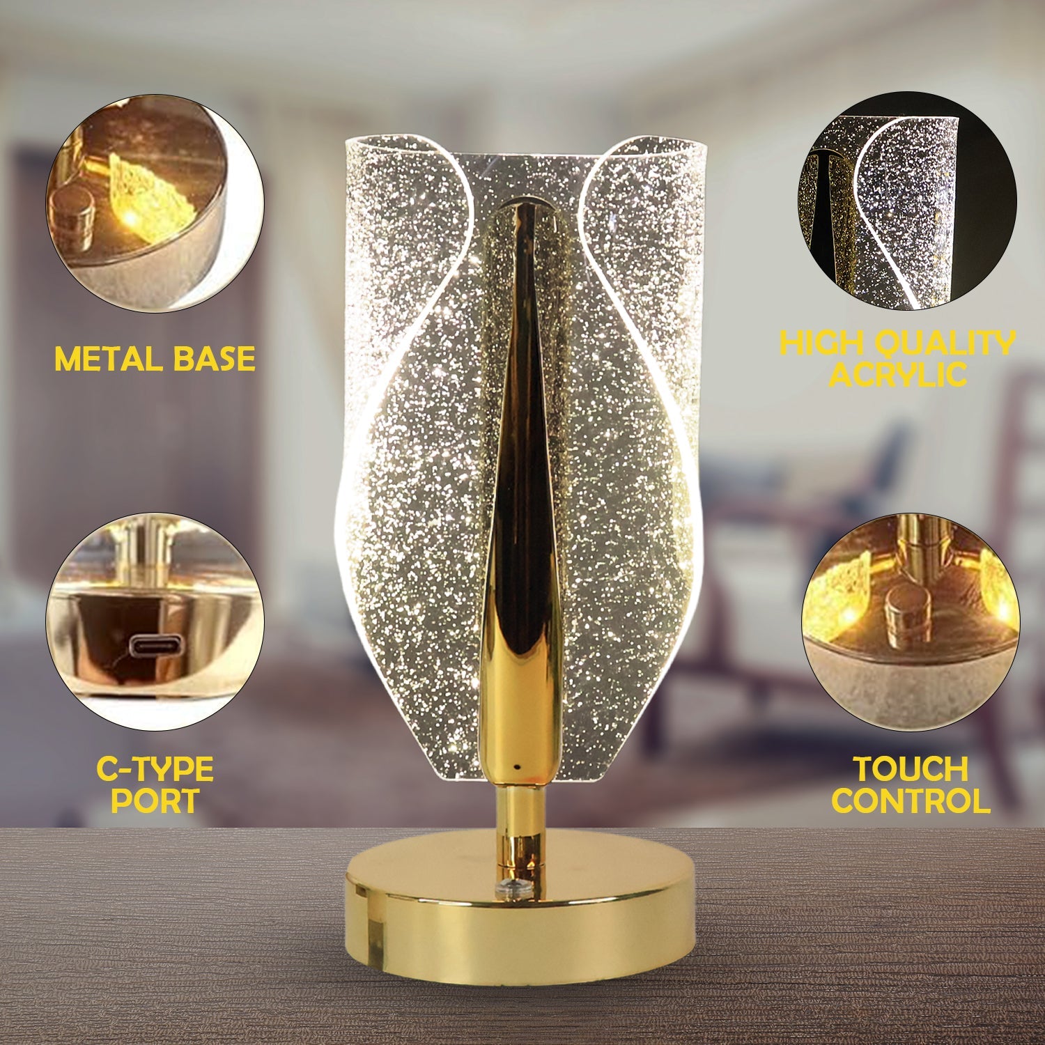 Luxury Crystal Table Lamp with USB Charging (1 Pc) Luxury Crystal Table Lamp with USB Charging (1 Pc)